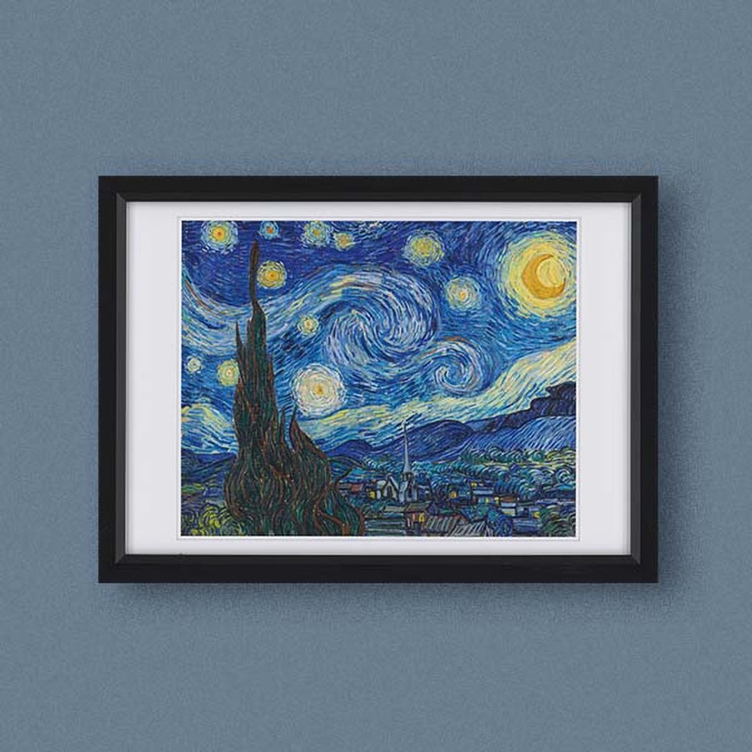 【 世界名作小框画 】梵谷・星夜 - 海报/装饰画/版画 - 纸 蓝色