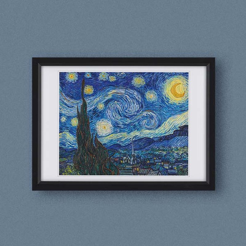 【 世界名作小框画 】梵谷・星夜 - 海报/装饰画/版画 - 纸 蓝色