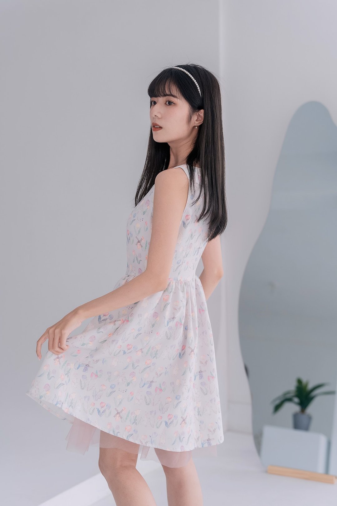 【LADY】风铃草 纱纱内里背心小洋装 郁金香兔兔 大尺码 - 洋装/连衣裙 - 棉 蓝色