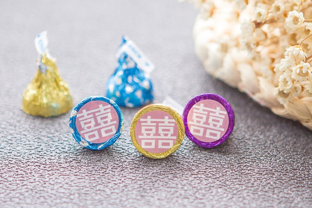 粉色囍字水滴巧克力 KISSES婚礼喜糖(每包100颗) - 巧克力 - 新鲜食材 粉红色