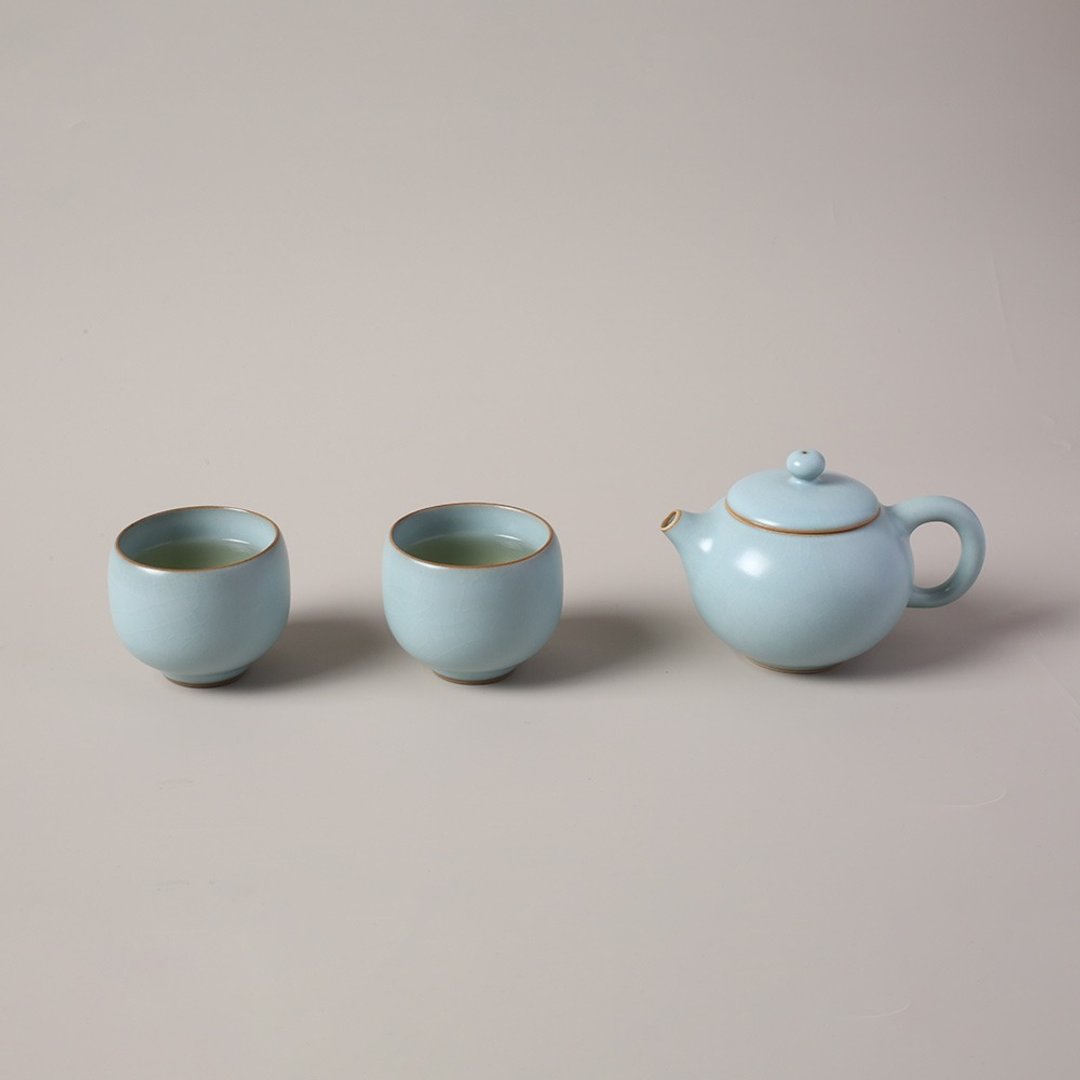 【礼物首选】陆宝 汝窑 西施望月茶组 一壶两杯 - 茶具/茶杯 - 陶 透明