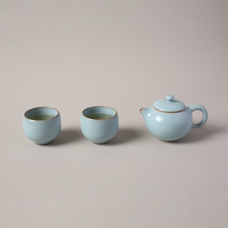 【中秋送礼】陆宝 汝窑 西施望月茶组 1壶2杯 茶具组 茶器 - 茶具/茶杯 - 陶 
