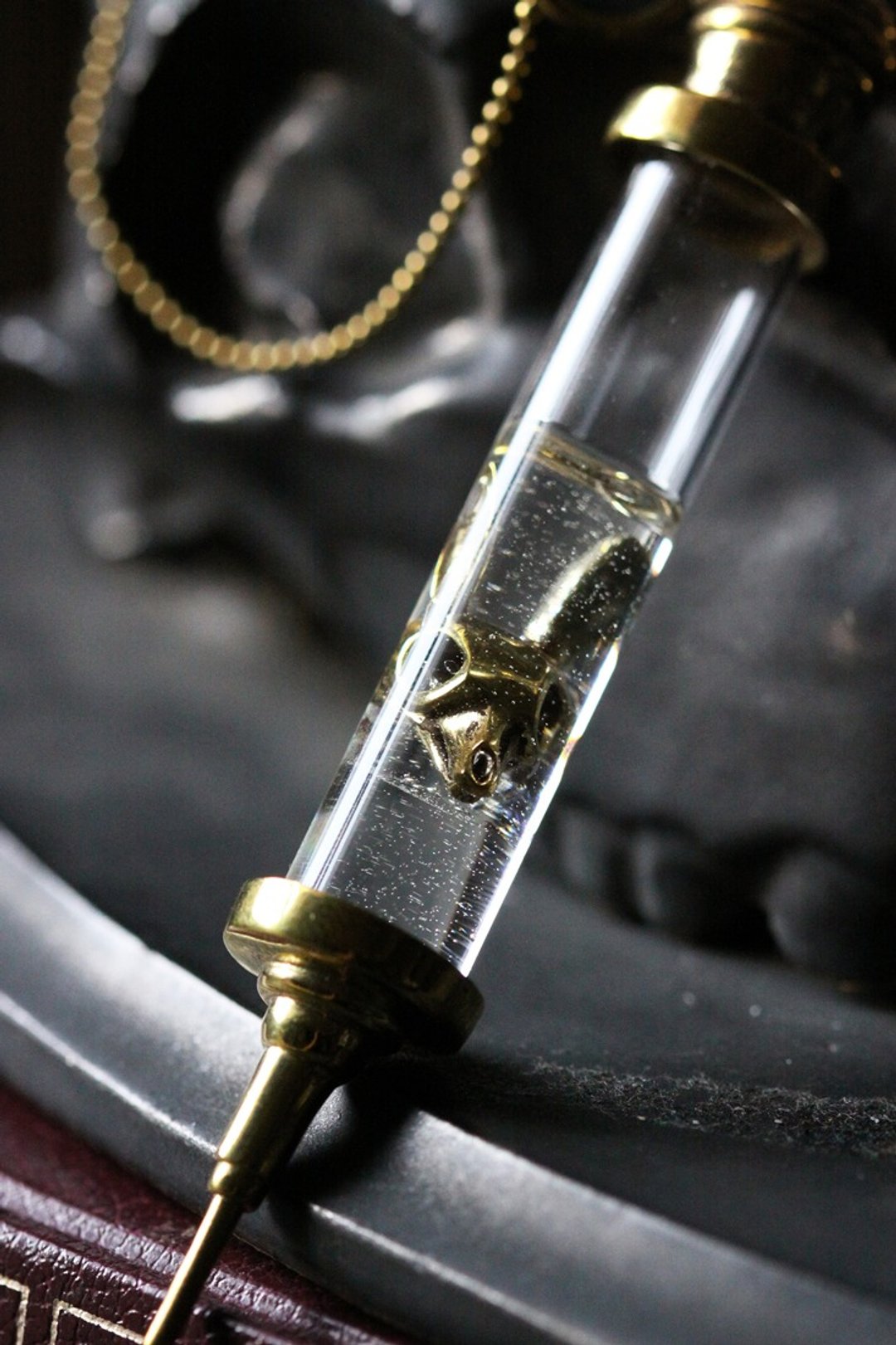 Syringe with Rabbit Skull Charm Necklace - Original Design Handmade by Defy - 项链 - 其他金属 