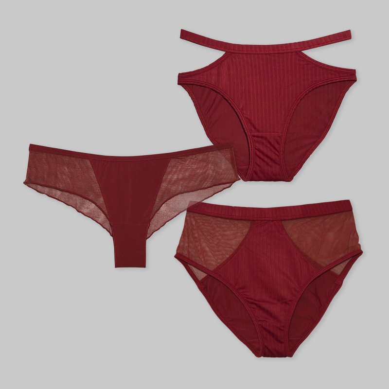 【Pinkoi 线下活动预购商品】ornoir.co 红色 Maroon 内裤组合 - 女士内衣裤 - 聚酯纤维 红色