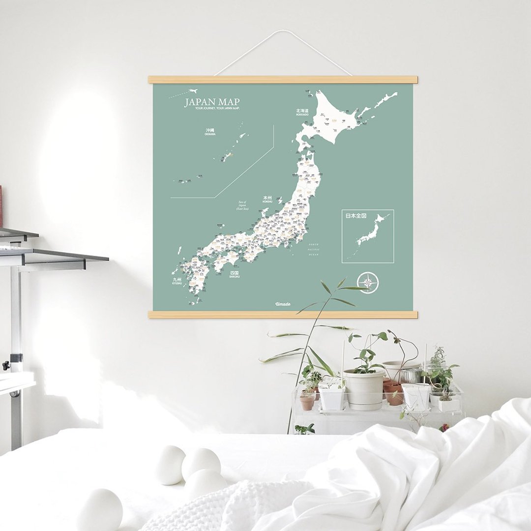 日本地图 - 专属订制实木框海报 - 迷雾绿 (定制化礼物 生日礼物) - 海报/装饰画/版画 - 纸 绿色
