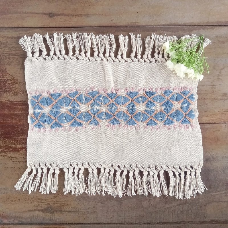 植物染色手工绣花布/架子装饰/手工编织棉布/靛蓝和棕花痴，粉红红色叶子/独一无二，独一无二，地毯，室内装饰 - 其他 - 棉．麻 白色