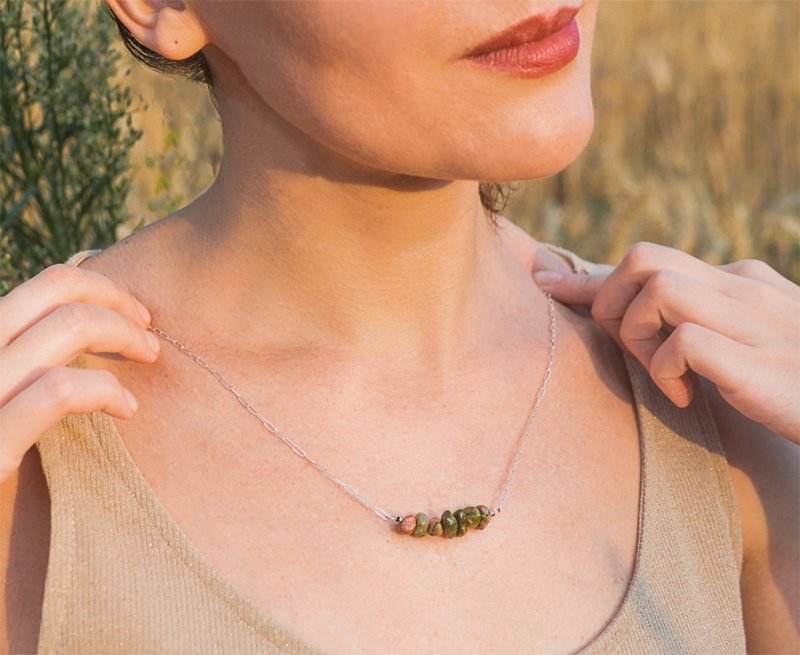 原矿绿幽灵项链，925纯银，狮子座宝石，天蝎座水晶，新年。 - 项链 - 水晶 绿色