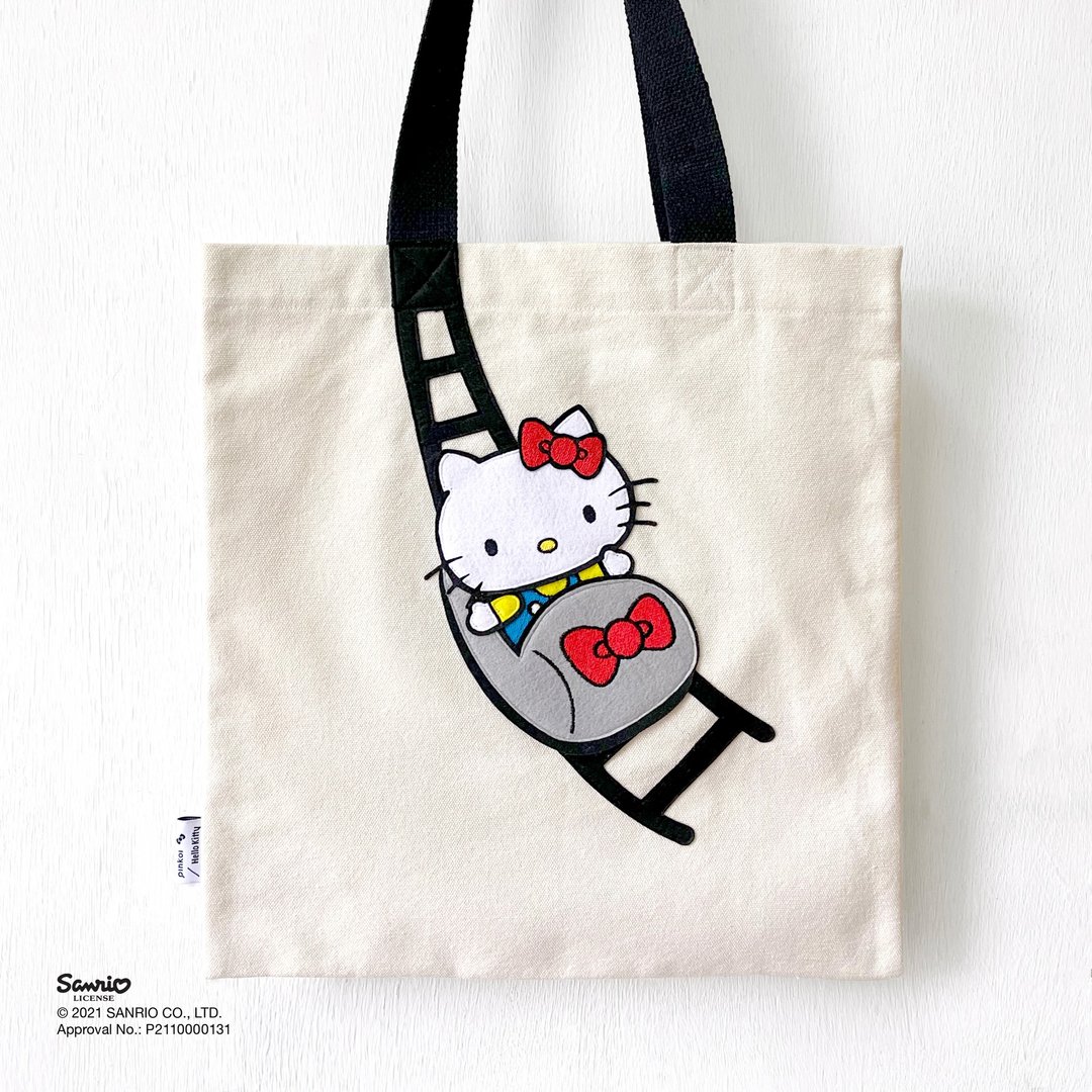 【限量。刺绣手制】Hello Kitty 玩过山车, 联名厚帆布袋 - 侧背包/斜挎包 - 棉 卡其色