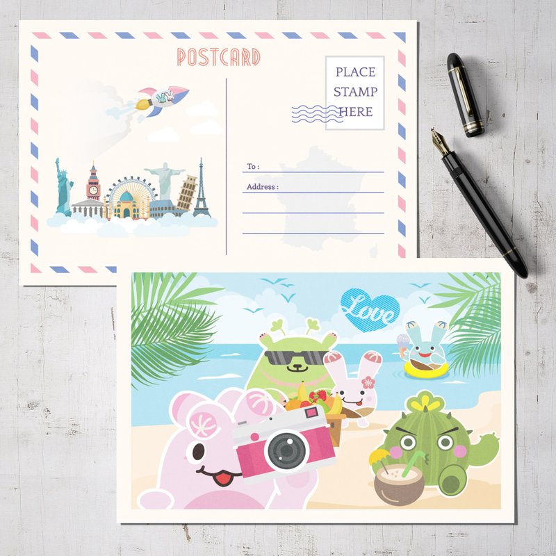 【Plump Planet Friends 多肉小星球名信片】Summer Time - 卡片/明信片 - 纸 粉红色