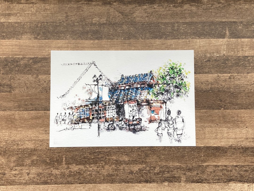 枯枝笔速写 台南景点 盐水永成戏院 水彩 插画 手绘明信片 - 卡片/明信片 - 纸 