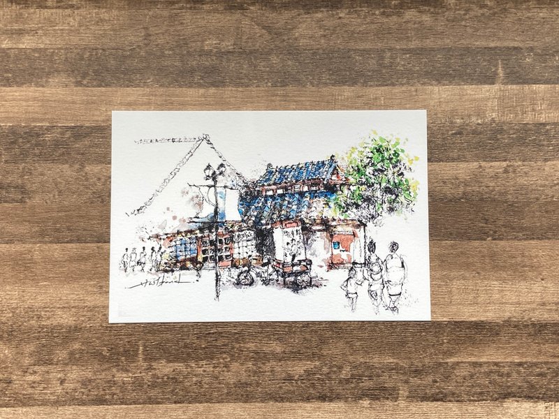 枯枝笔速写 台南景点 盐水永成戏院 水彩 插画 手绘明信片 - 卡片/明信片 - 纸 