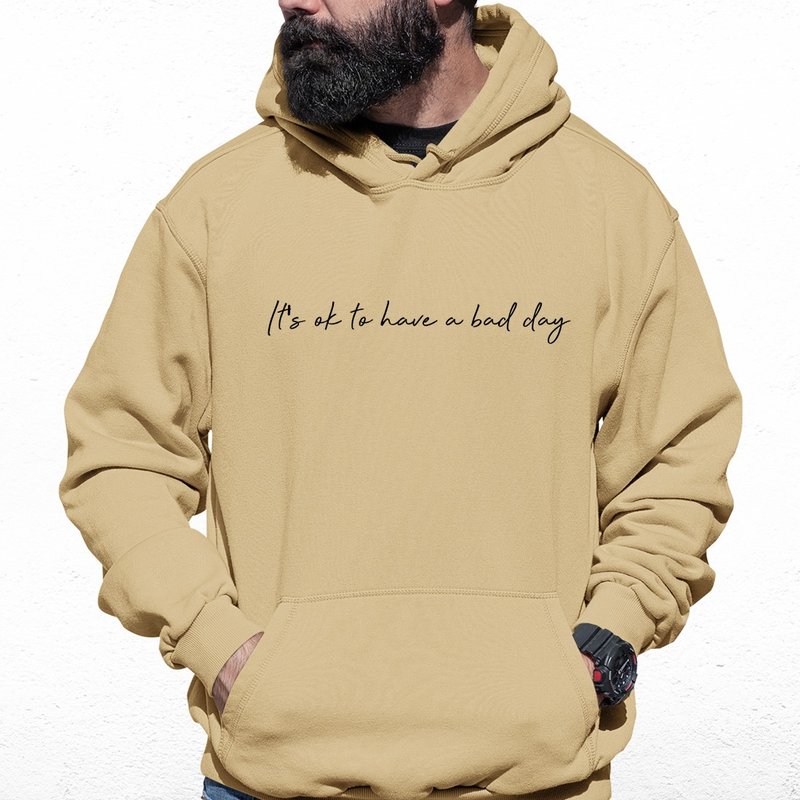 Its ok to have a bad day 中性帽T 刷毛 卡其 交换礼物寒流保暖 - 中性连帽卫衣/T 恤 - 棉．麻 卡其色