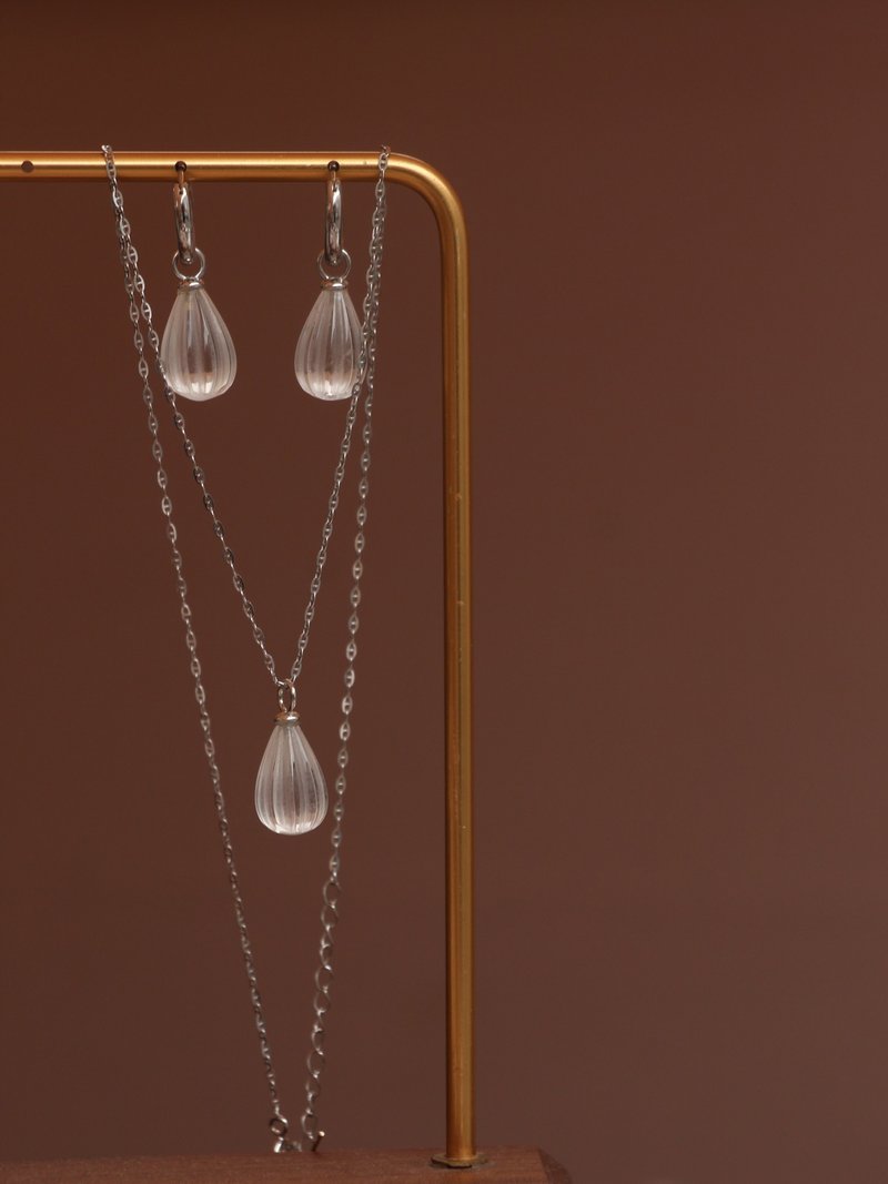 【净化之王】大颗粒白水晶水滴耳环项链 2件套 全S925纯银 - 耳环/耳夹 - 水晶 白色