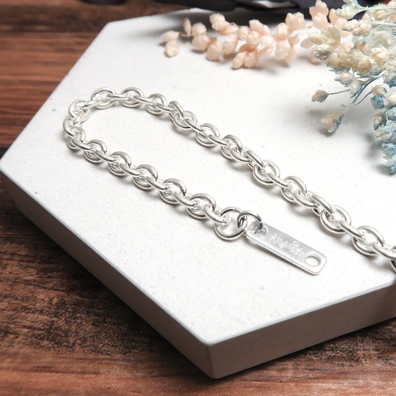 刻字订制 宽版圆圈手链(3.8mm) 925纯银手链 定制化礼物 男生手链 - 手链/手环 - 纯银 银色