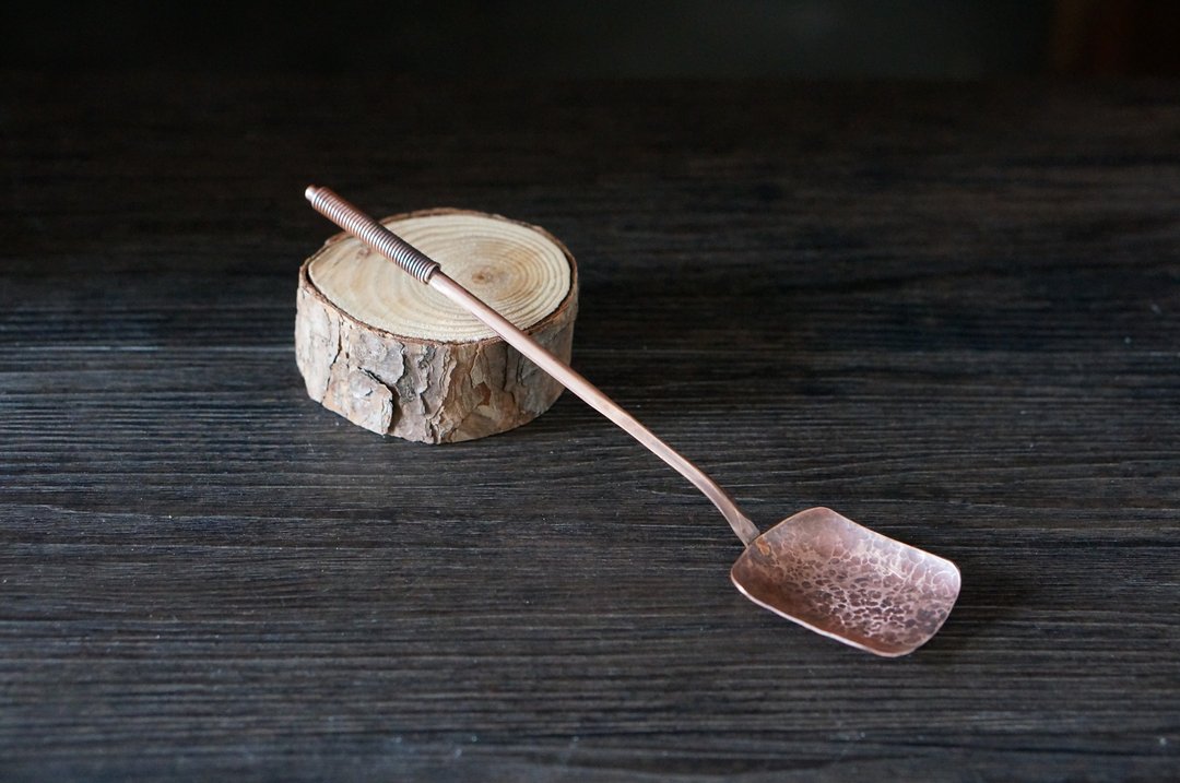 【溪山手作】手工紫铜锤纹茶匙 分茶长柄茶则 茶铲咖啡豆勺 - 茶具/茶杯 - 铜/黄铜 