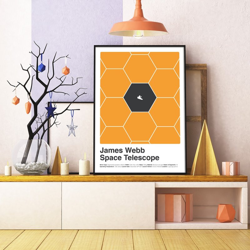 詹姆斯韦伯太空望远镜 - 宇宙插画复制画/太空人/星球/边柜摆设 - 海报/装饰画/版画 - 棉．麻 橘色