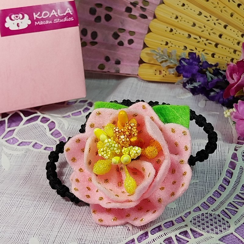 少女系列手工饰品粉红花朵发圈 - 发带/发箍 - 其他材质 粉红色