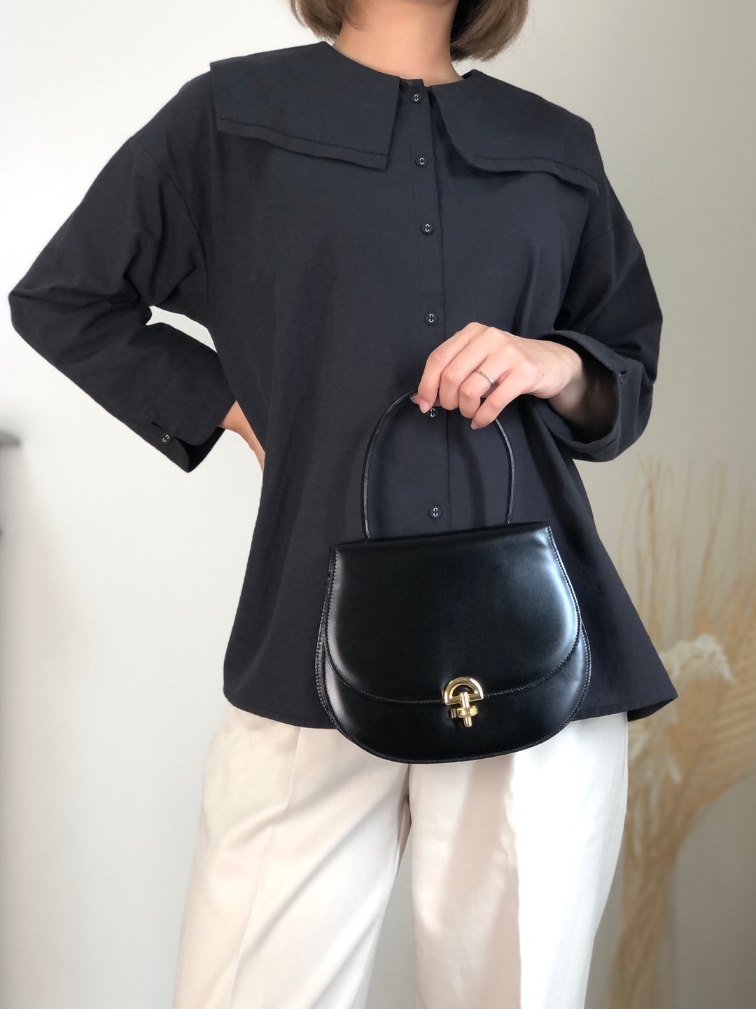 【 日本直送名牌中古包 】CELINE  સેરિના 侧背包 黑色 前锁皮革 2WAY vintage htie7e - 侧背包/斜挎包 - 真皮 黑色