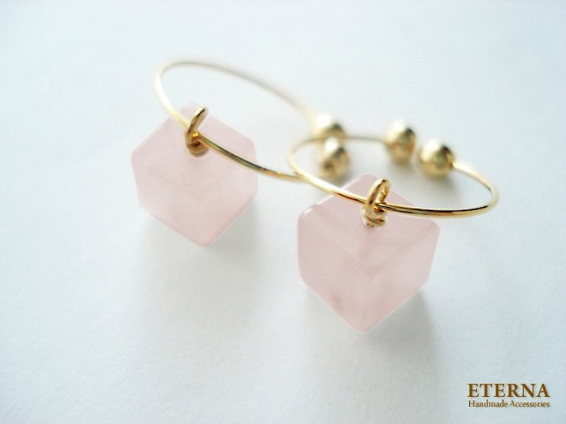 Rose quartz, hoop earrings 夾式耳環 - 耳环/耳夹 - 石头 粉红色