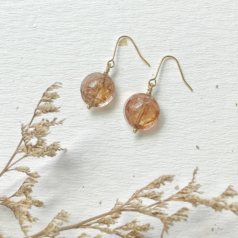 满月  威尼斯进口琉璃珠耳环  可改耳夹 镀18K耳勾 - 耳环/耳夹 - 玻璃 金色