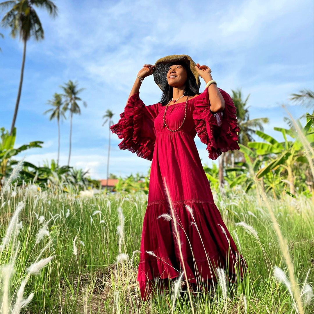 Dress, Women Dress, Red Dress, Summer Dress, Long Sleeve Dress, Boho Dress - 晚装/礼服 - 其他材质 