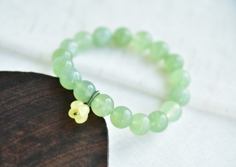 【桂花青提奶盖】天然原矿岫玉蜜蜡桂花夏季清新手串 - 手链/手环 - 玉石 绿色