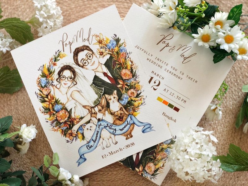 Customized Wedding illustration & invitation card design package - 喜帖 - 纸 