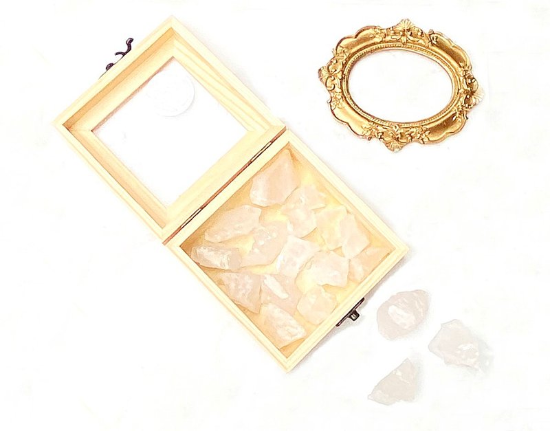 天然白水晶原石300克-大容量松木盒净化充电消磁套组 - 其他 - 水晶 白色