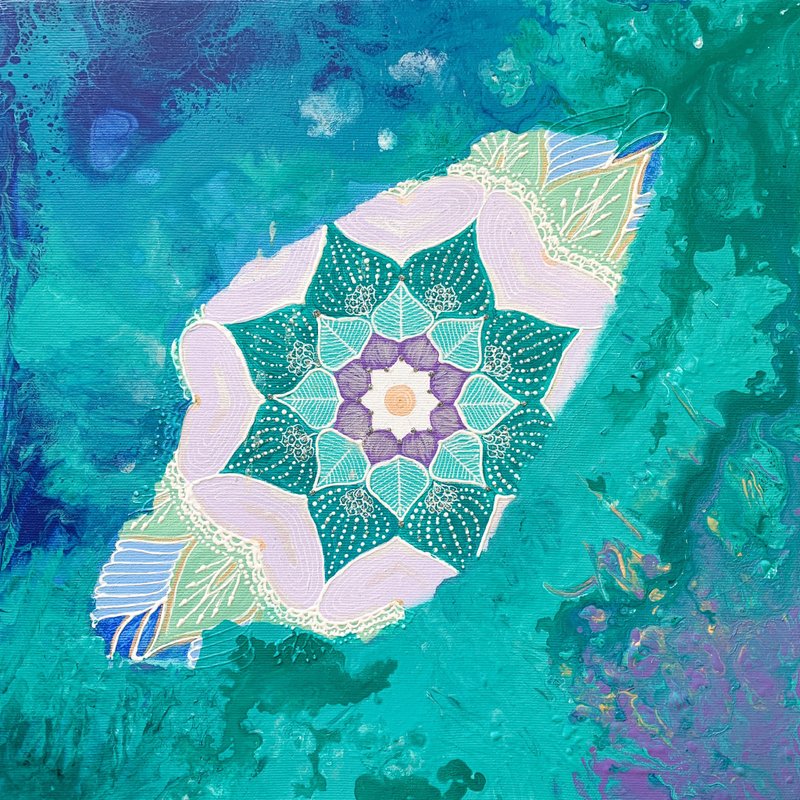 Flower blue mandala Fluid art painting Meditation home decor Symbolism art - 墙贴/壁贴 - 压克力 蓝色