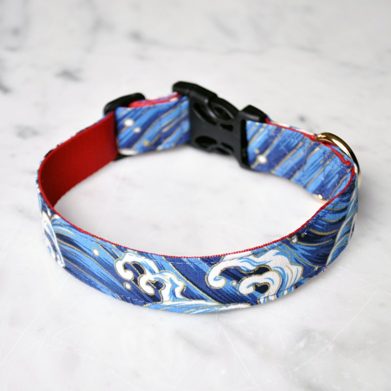 狗发光项圈 日式海浪新款 狗项圈 项圈 特色项圈 - 项圈/牵绳 - 棉．麻 蓝色