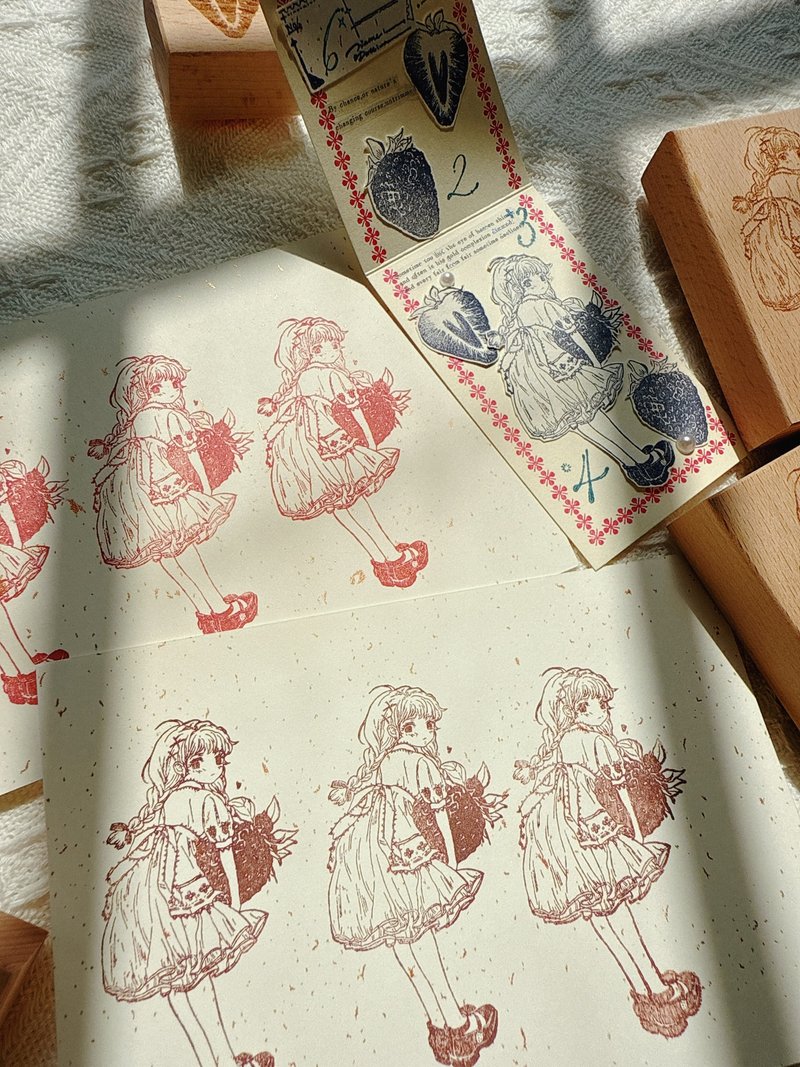 抱住草莓 ゆめかわガール 木質手帳印章 - 印章/印台 - 木头 卡其色