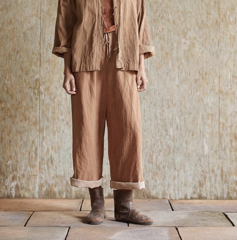 复古文青 纯棉植物染裤子 直筒休闲裤 - 女装长裤 - 其他材质 灰色