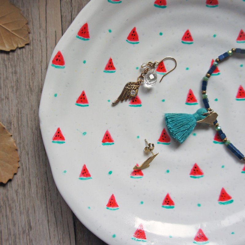 水果系列-饰品收纳/夏日西瓜 圆瓷_粗胚盘 - 浅碟/小碟子 - 瓷 红色