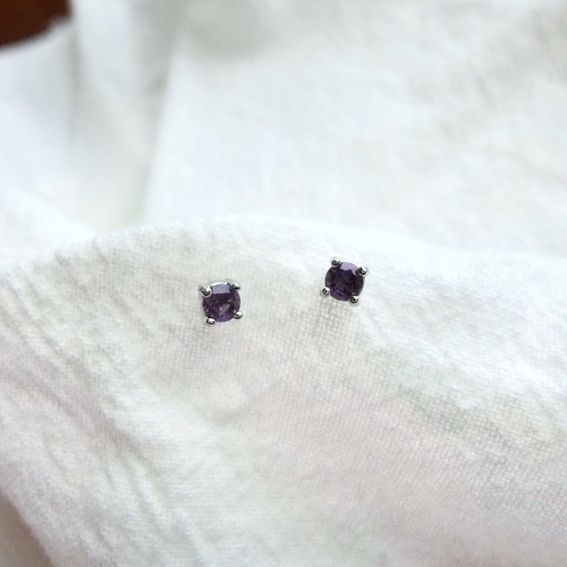 紫水晶925纯银爪镶设计耳环 - 耳环/耳夹 - 宝石 紫色