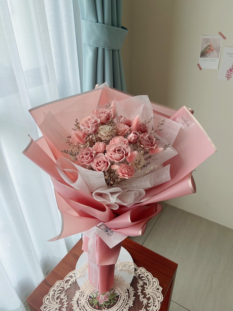 古典玫瑰粉大花束 永生花  送礼 生日礼 告白 情人节  韩式花束 - 干燥花/捧花 - 植物．花 粉红色