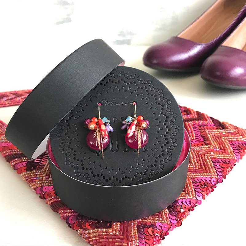 14KGF: Wine Jade Party -Milonga- Earrings -Earrings/ Clip-On - 耳环/耳夹 - 半宝石 红色