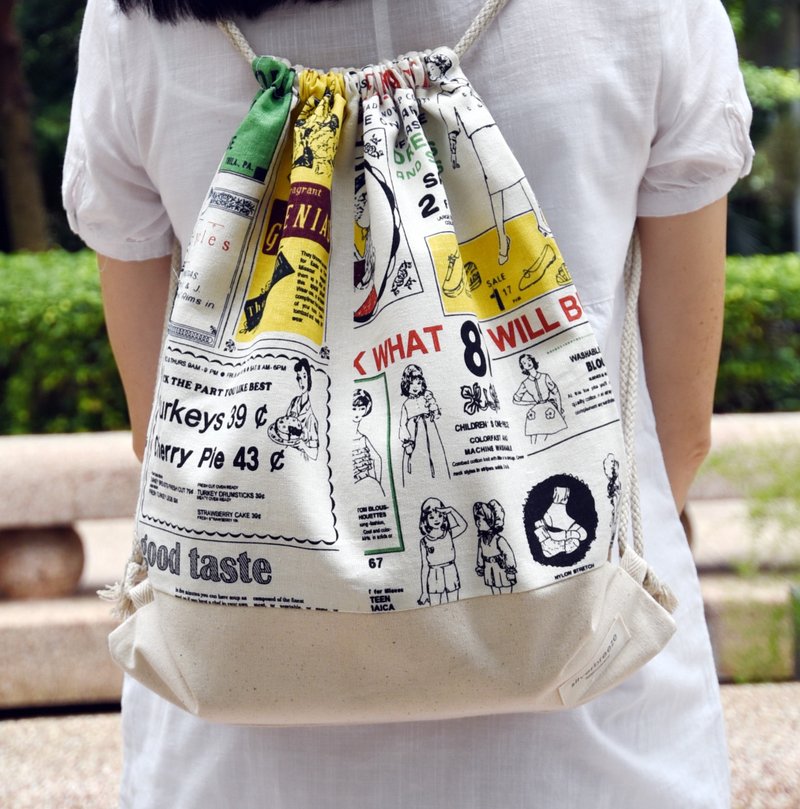 Silverbreeze~束口后背包 ~ 报纸 (B83) (现货供应中) - 束口袋双肩包 - 棉．麻 多色