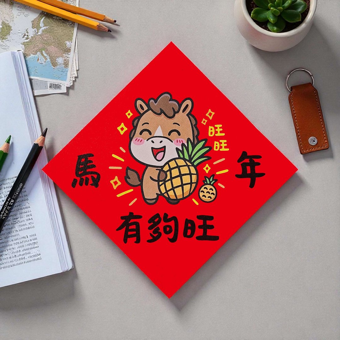 马年有够旺 2026 原创插画 马年春联 套装对联 方型 - 红包/春联 - 纸 