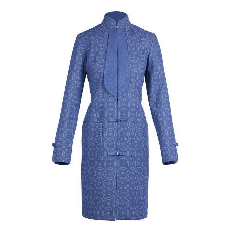 【富贵铜钱】经典红白蓝靛蓝色环保牛仔外套 | 国潮港风新中式 - 女装休闲/机能外套 - 环保材料 蓝色