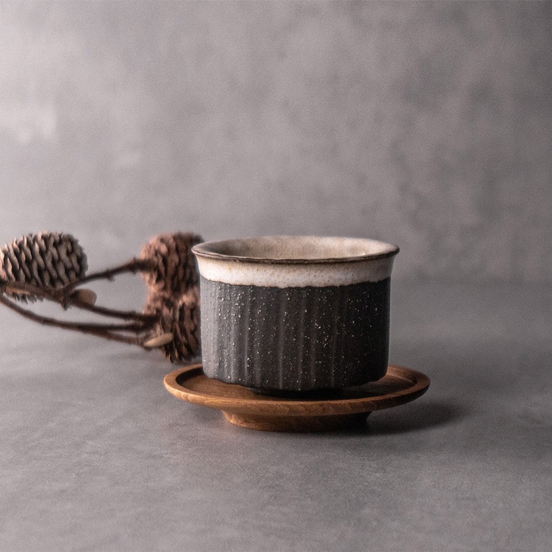无我系列-茶杯+杯托组80ml - 茶具/茶杯 - 陶 黑色