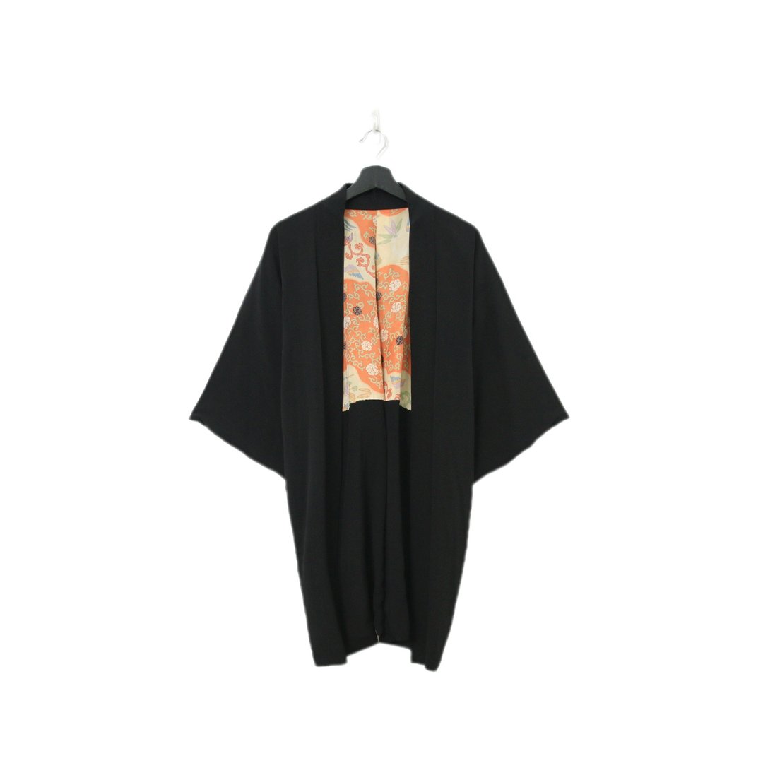 Back to Green-日本黑羽织 橘调彩色花纹 kk-07//vintage kimono - 女装休闲/机能外套 - 丝．绢 