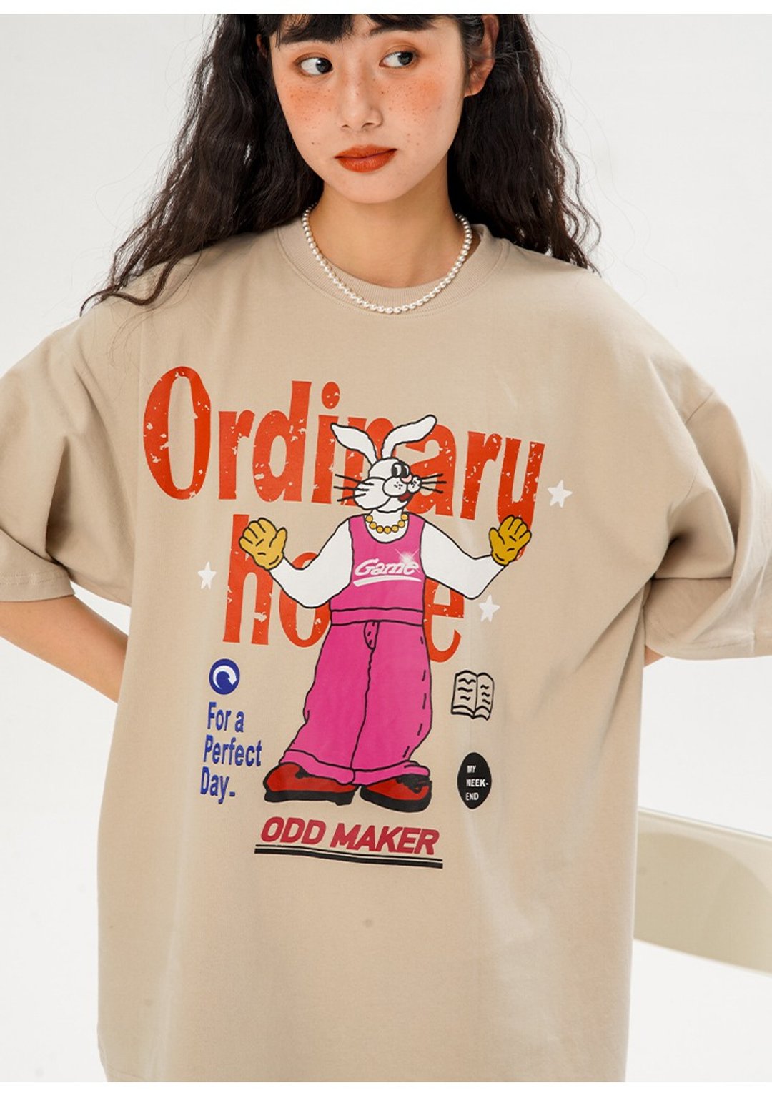 odd maker兔子印花新款短袖创意t恤宽松纯棉小众设计圆领上衣 - 女装 T 恤 - 棉．麻 