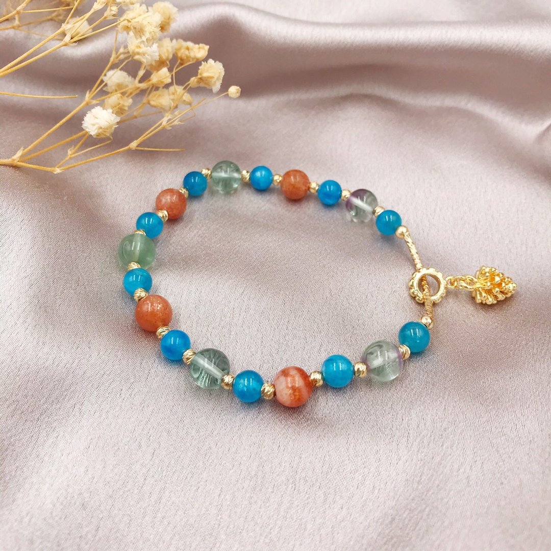 蓝磷灰石 金太阳石 莹石 天然石 水晶 手链 手环 定制 - 手链/手环 - 水晶 