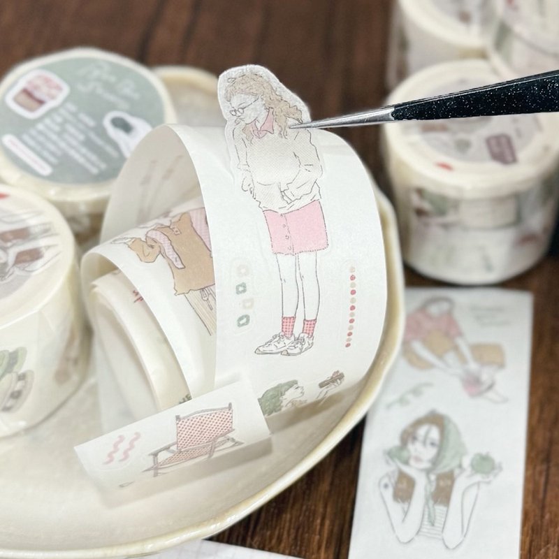 抹茶拿铁&莓果奶茶 和纸割型贴纸卷 宽 3cm 总长 3M - 纸胶带 - 纸 