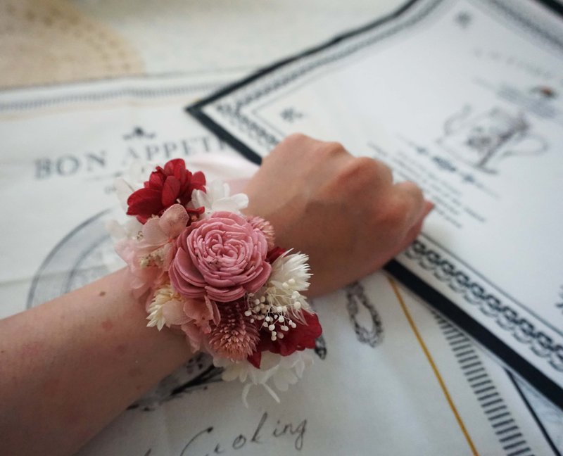 幸福婚礼-干燥不凋花 伴娘手腕花 *交换礼物*情人节*婚礼*生日礼物 - 植栽/盆栽 - 植物．花 粉红色