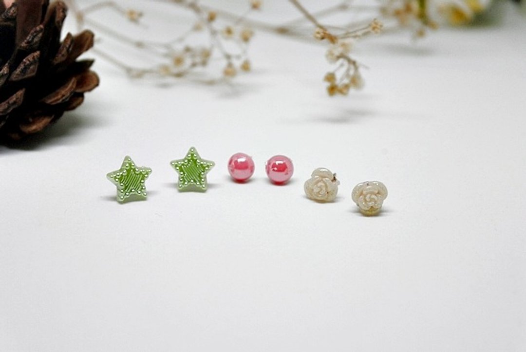 合金＊花星＊◆◆3对◆◆_针式耳环 - 耳环/耳夹 - 压克力 多色