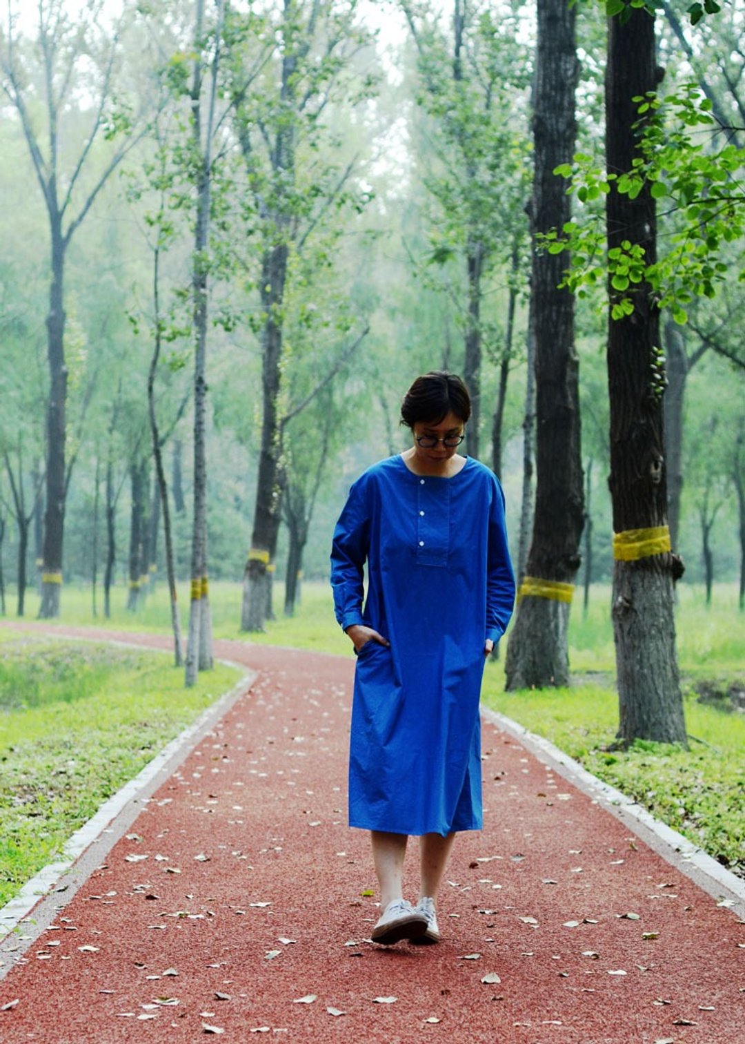 拾弃原创女装草木蓝染通勤长款棉麻连衣裙长袖 - 洋装/连衣裙 - 棉．麻 