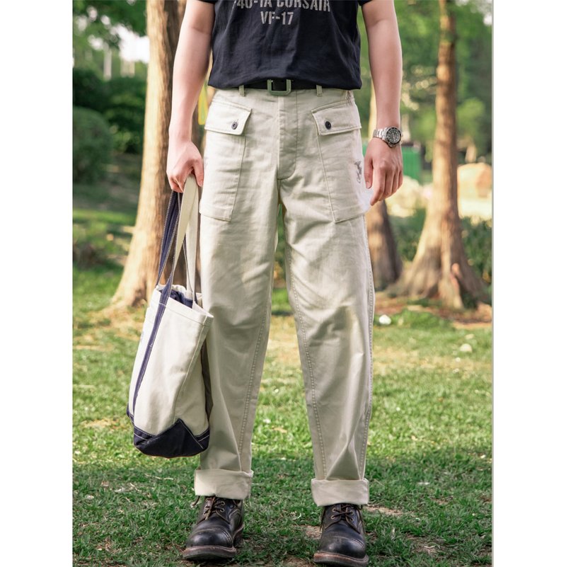 P44长裤 伞兵裤 军裤 宽松直筒 长裤 原棉白 HBT Monkey Pants - 男士长裤 - 棉．麻 白色