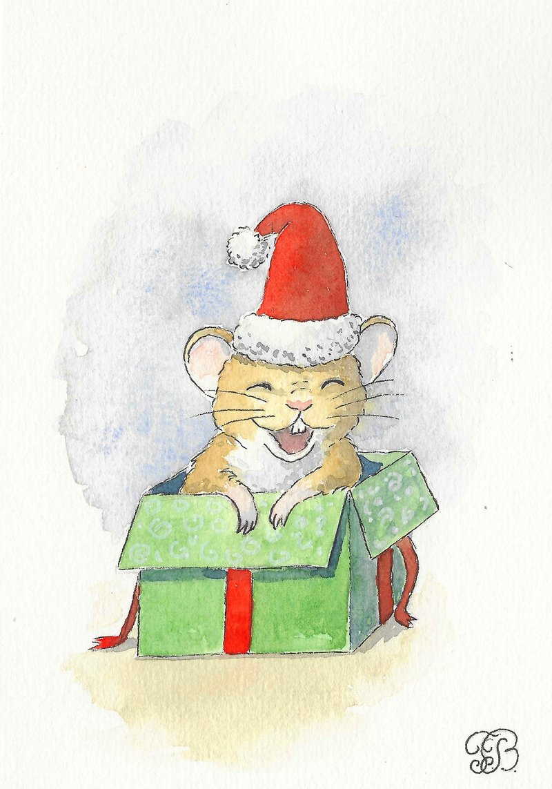 笑脸小老鼠水彩微型画 - 墙贴/壁贴 - 纸 灰色