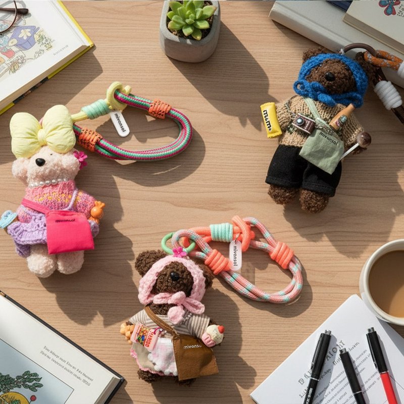 Miyansol Meongmi 泰迪比熊吊饰挂环组 包包挂饰、手机挂绳、玩偶 - 钥匙链/钥匙包 - 其他材质 